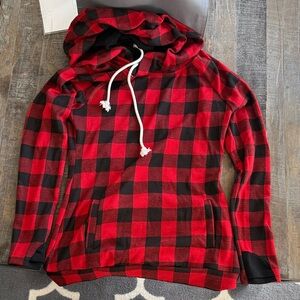 Double Hooded Red Buffalo Plaid Sweatshirt Size Small
